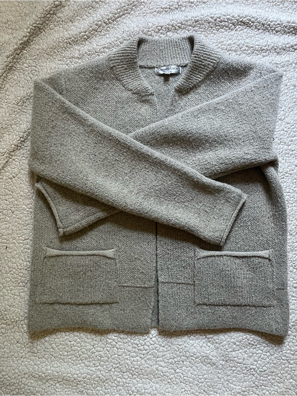 Patrizia Luca Men's Light Gray Knit Cardigan with Patch Pockets